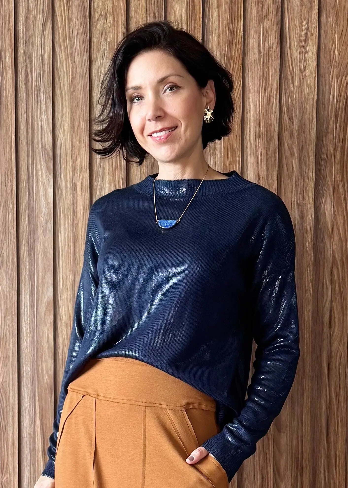 Blusa Tricô Metalizado - Azul 
