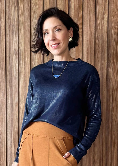 Blusa Tricô Metalizado - Azul 
