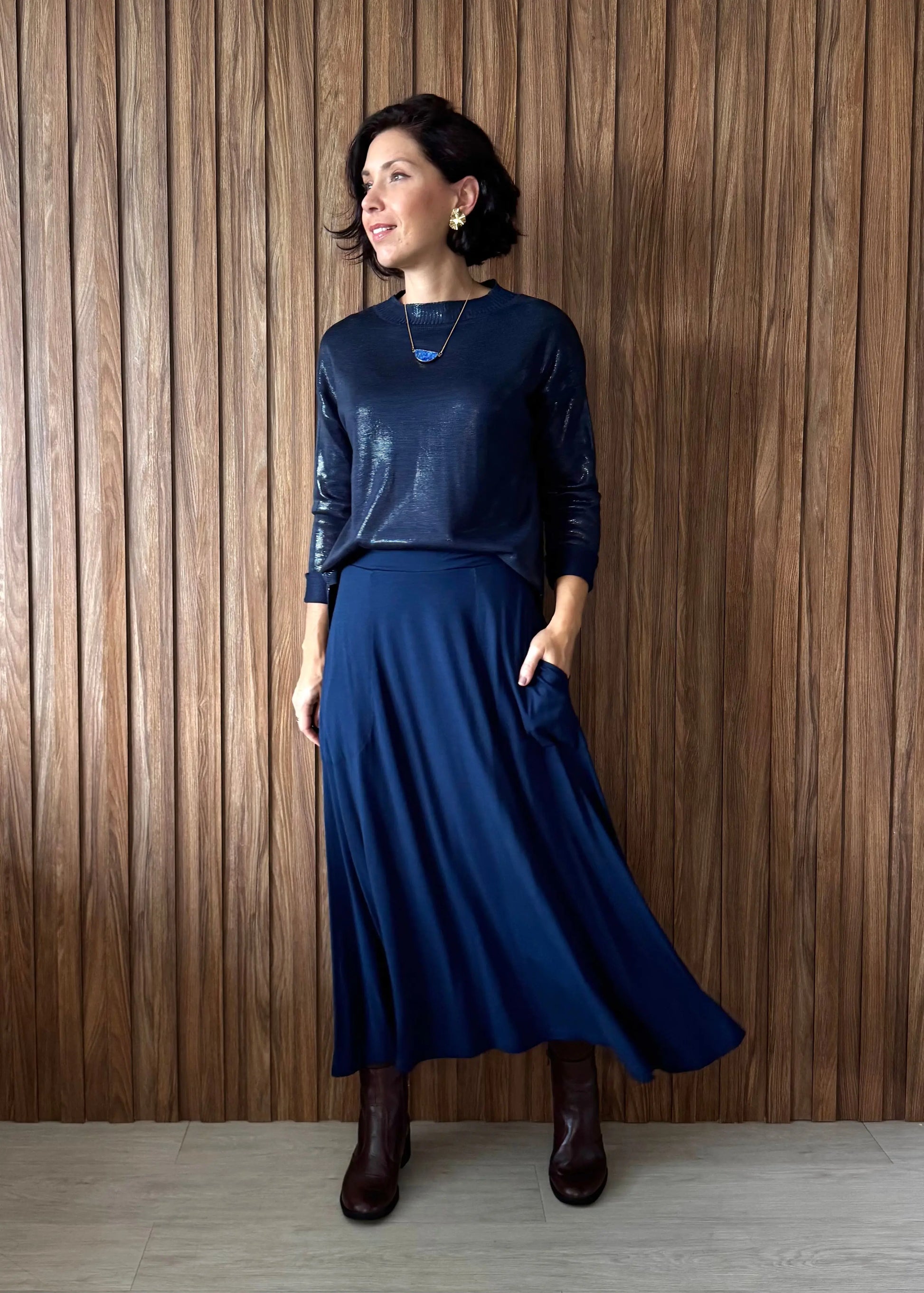 Blusa Tricô Metalizado - Azul 