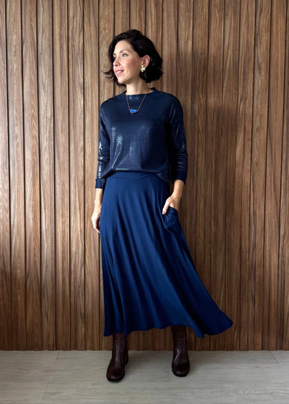 Blusa Tricô Metalizado - Azul 