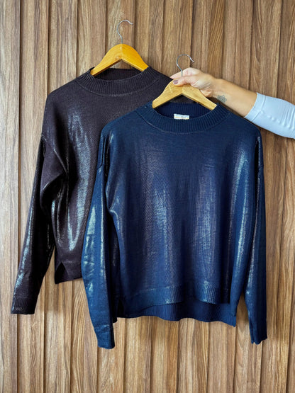 Blusa Tricô Metalizado - Azul 