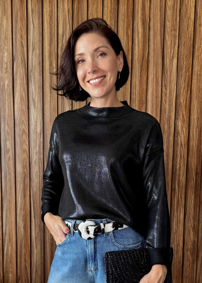 Blusa Tricô Metalizado - Preto 