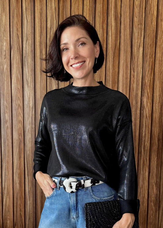 Blusa Tricô Metalizado - Preto 