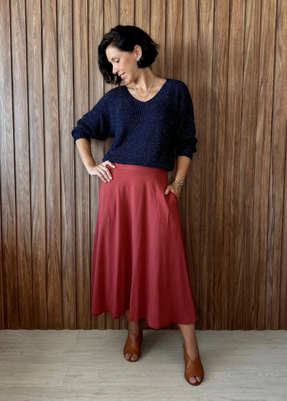 Blusa Tricô lurex manga morcego gola V - Marinho 