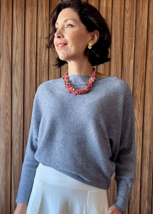 Blusa Tricô manga morcego - Cinza Mescla 
