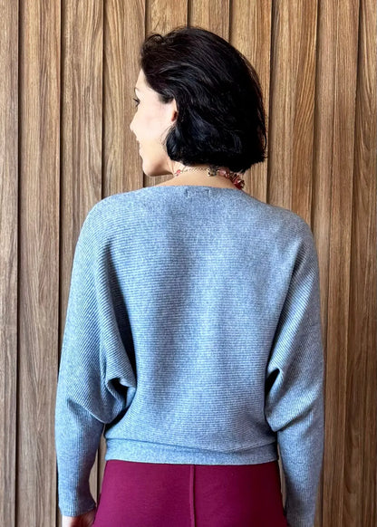 Blusa Tricô manga morcego - Cinza Mescla 