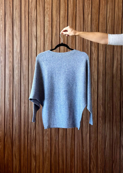 Blusa Tricô manga morcego - Cinza Mescla 