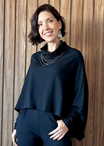 Blusa ampla em Moletinho com elastano - Preto 