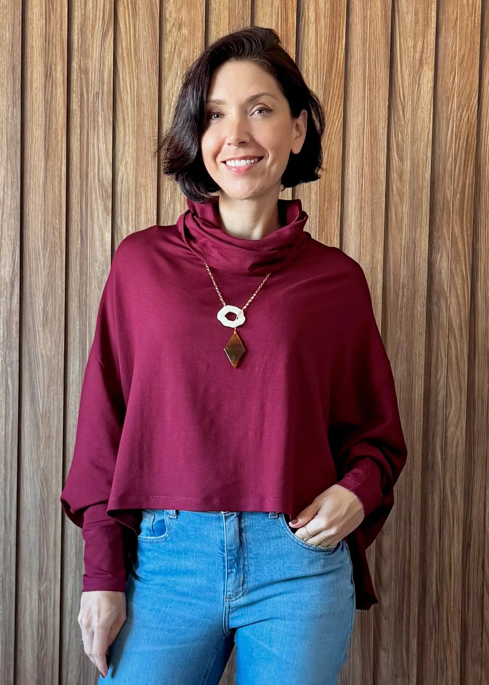 Blusa ampla em Moletinho com elastano - Vinho