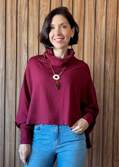 Blusa ampla em Moletinho com elastano - Vinho 