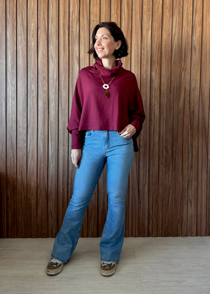 Blusa ampla em Moletinho com elastano - Vinho 