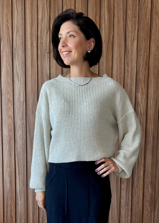 Blusa tricô cropped manga bufante - Marfim 