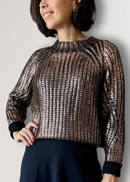 Blusa tricot metalizado ouro velho 