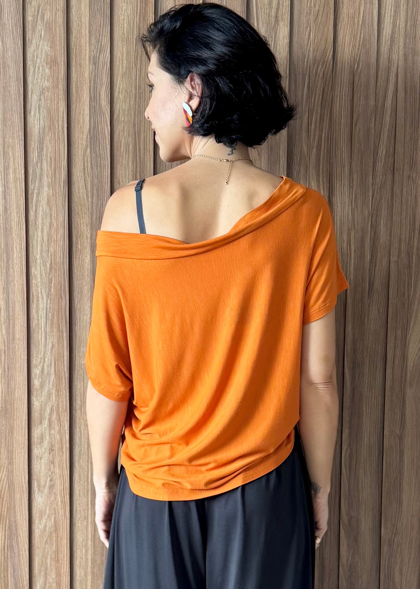 Blusa Quadrada Gola Ampla - Tangerina