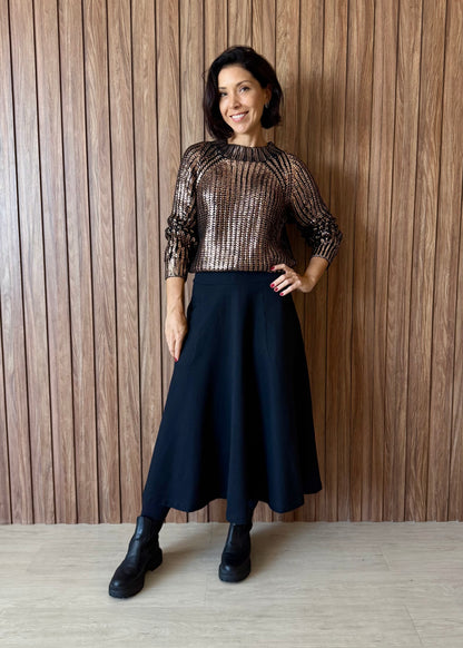 Blusa tricô metalizado ouro velho