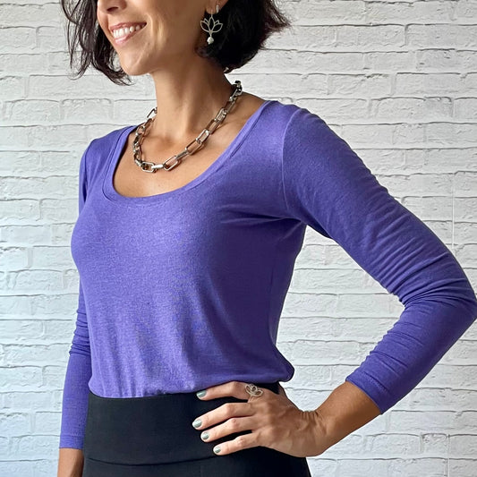 Blusa Manga Longa Decote Redondo - Roxa