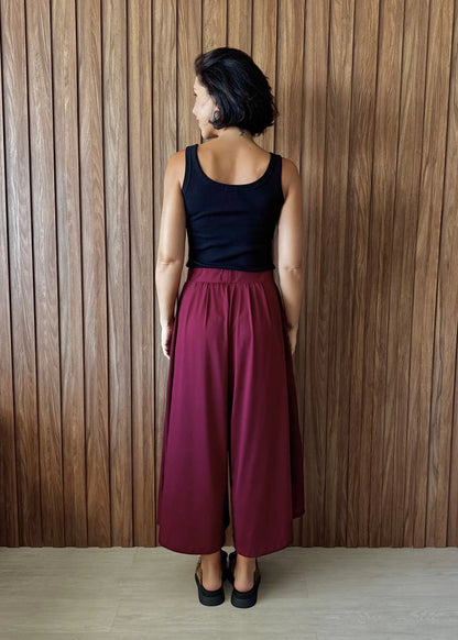 Calça Pantalona com bolsos em malha fria - marsala 