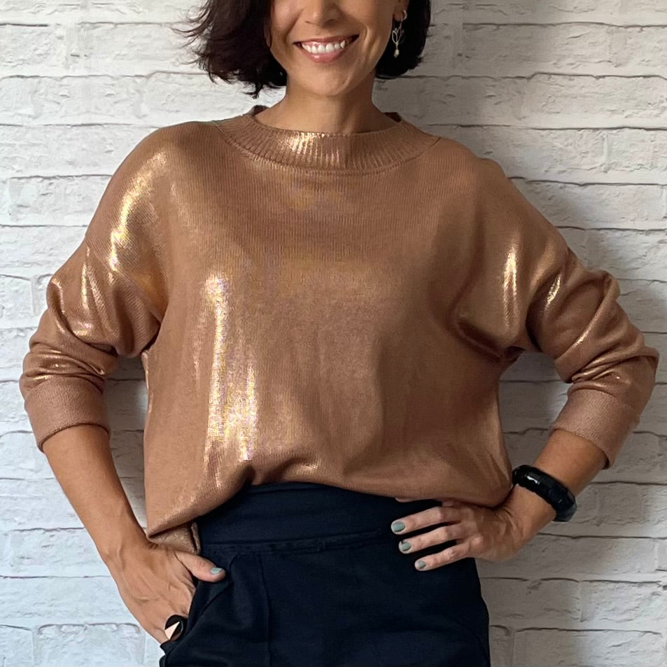 Blusa Tricot Metalizado - Dourada