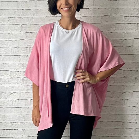 Kimono em Viscolinho Rosa Flamingo