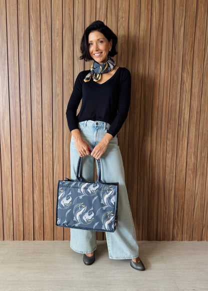Bolsa Grande Estampa Botânica - Collab Mai Style & Lanó
