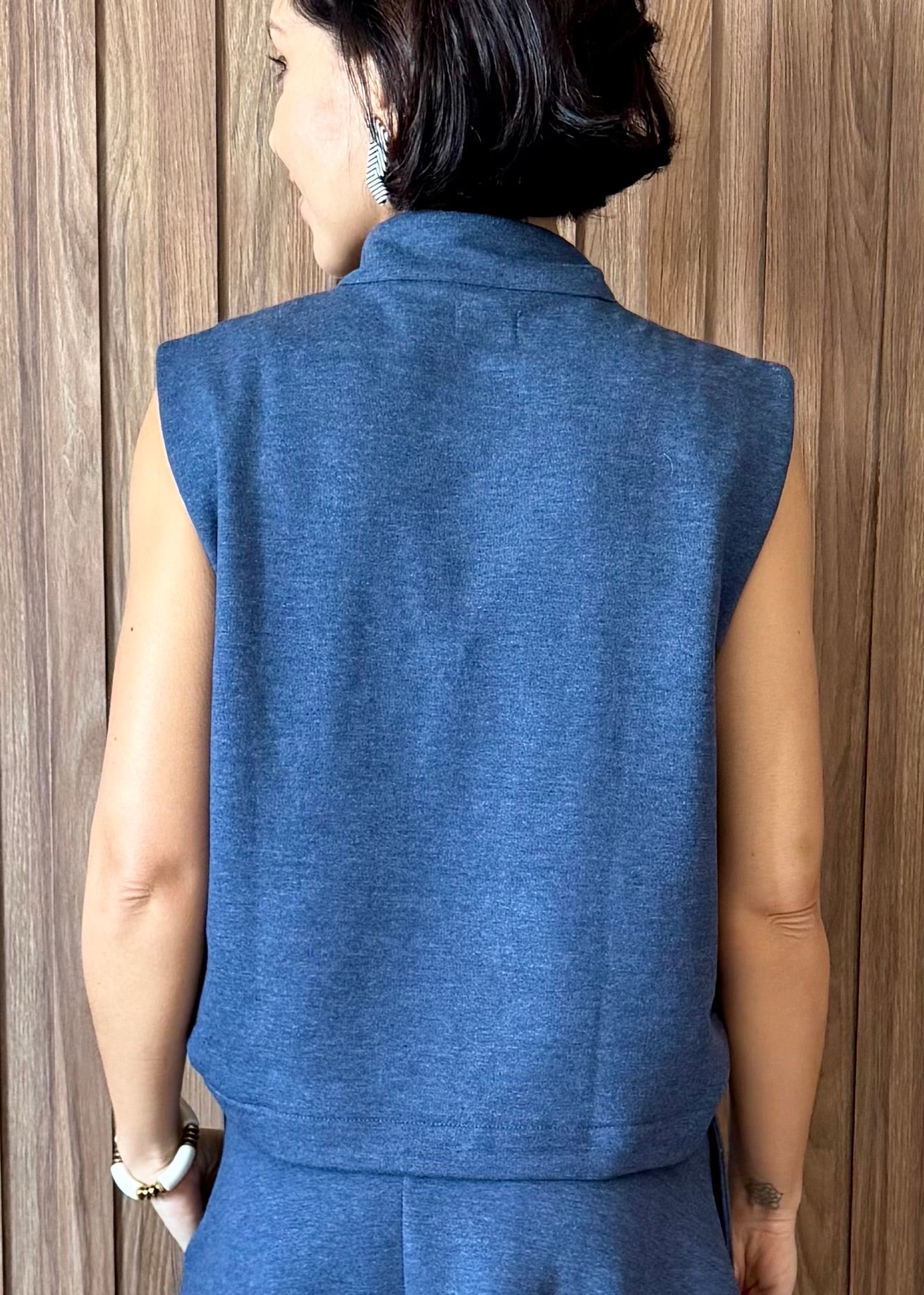 Colete Moletom com botões - Azul Jeans