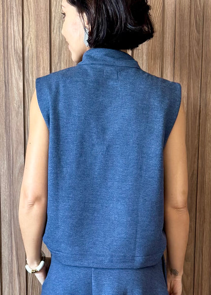 Colete Moletom com botões - Azul Jeans