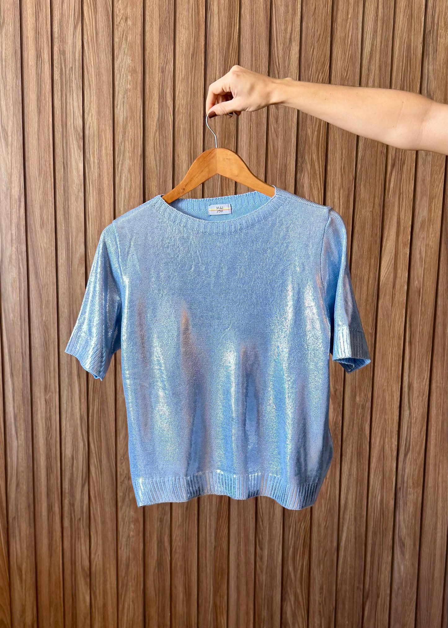 Camiseta Tricot Metalizado - Milky Blue