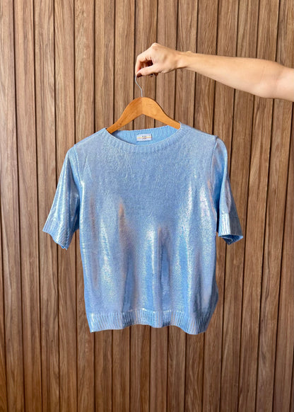 Camiseta Tricot Metalizado - Milky Blue