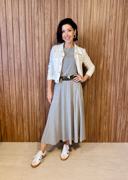 Saia Rodada em Viscolycra com bolsos (Cinza Mescla)