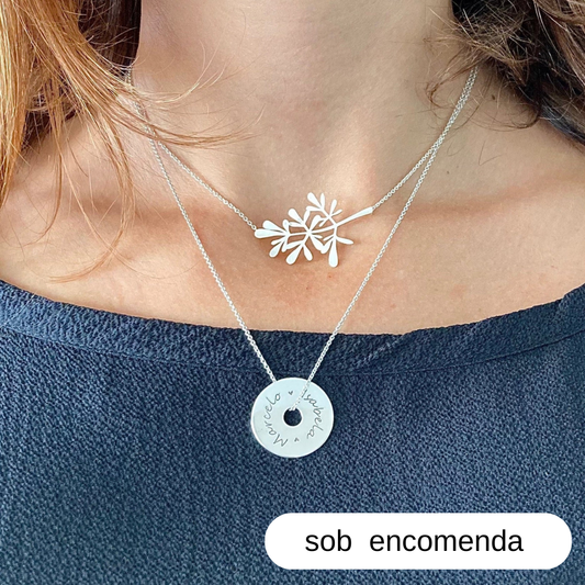 Conjunto Proteção: Colar Galho Arruda + corrente com Pingente Personlizável (em PRATA 925)