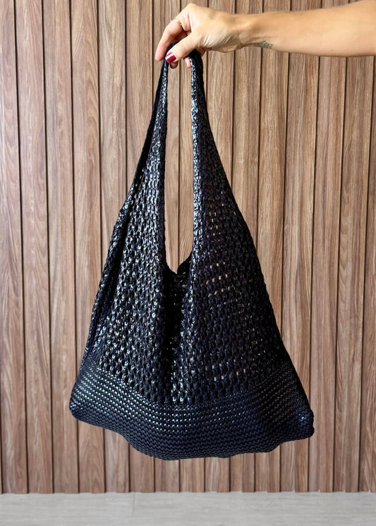 Bolsa em Tricô Metalizado Preto - Maira da Mai Style