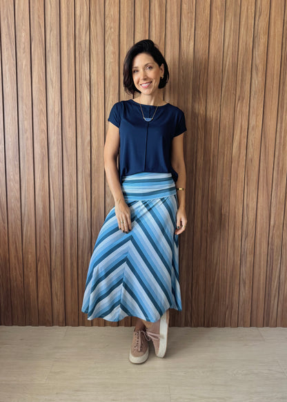 Saia cós dobrado listrada azul