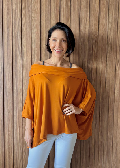 Blusa Golão Oversized em Suede Ecológico - Ocre