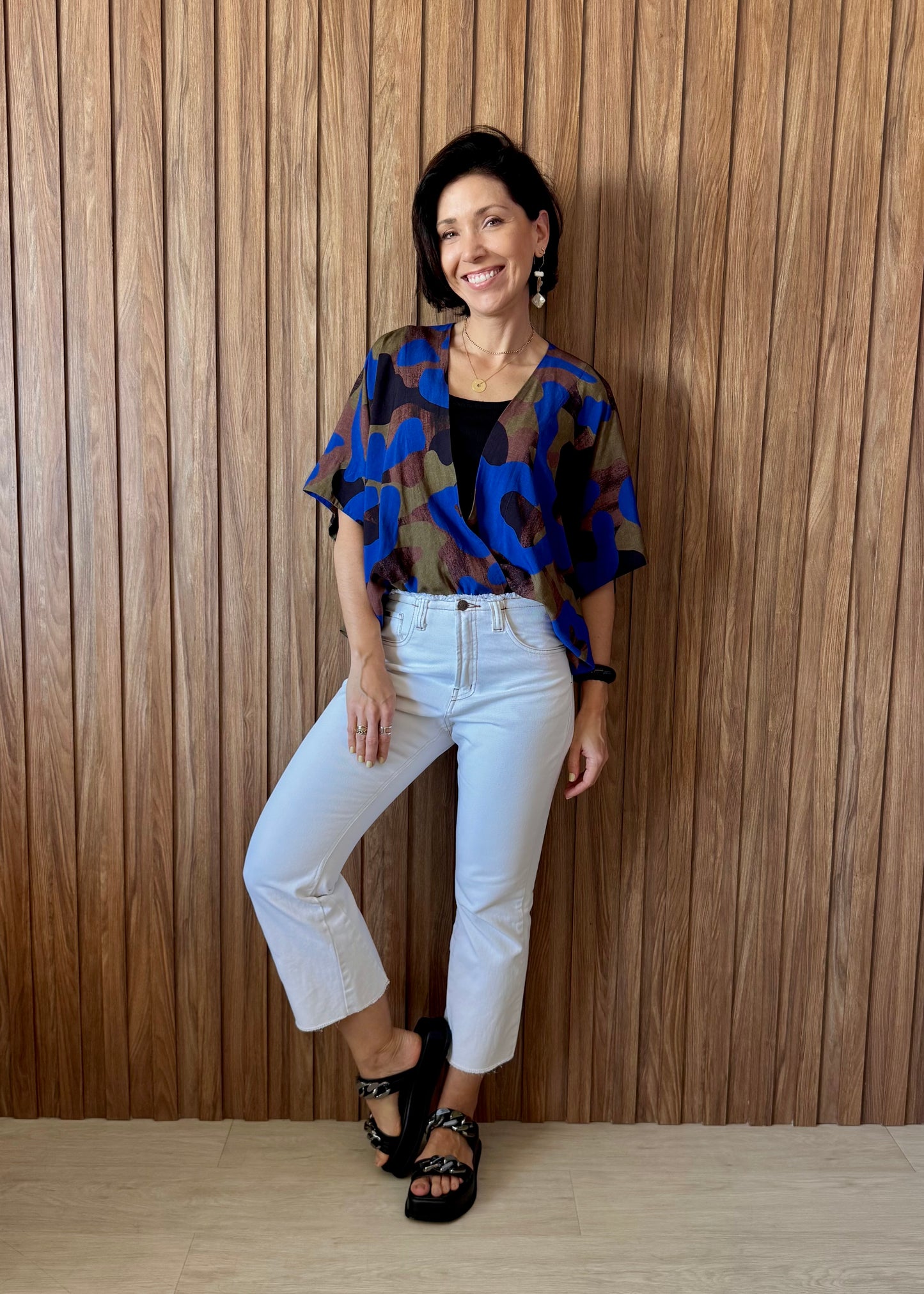 Kimono em Viscose Camuflagem Urbano Azul