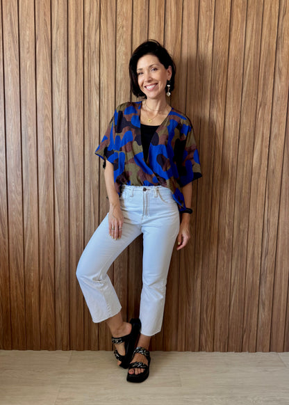 Kimono em Viscose Camuflagem Urbano Azul