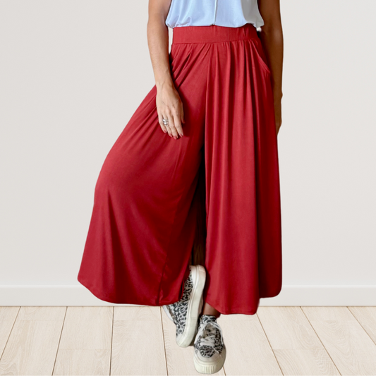 Calça Pantalona com bolsos em malha fria - Terracota