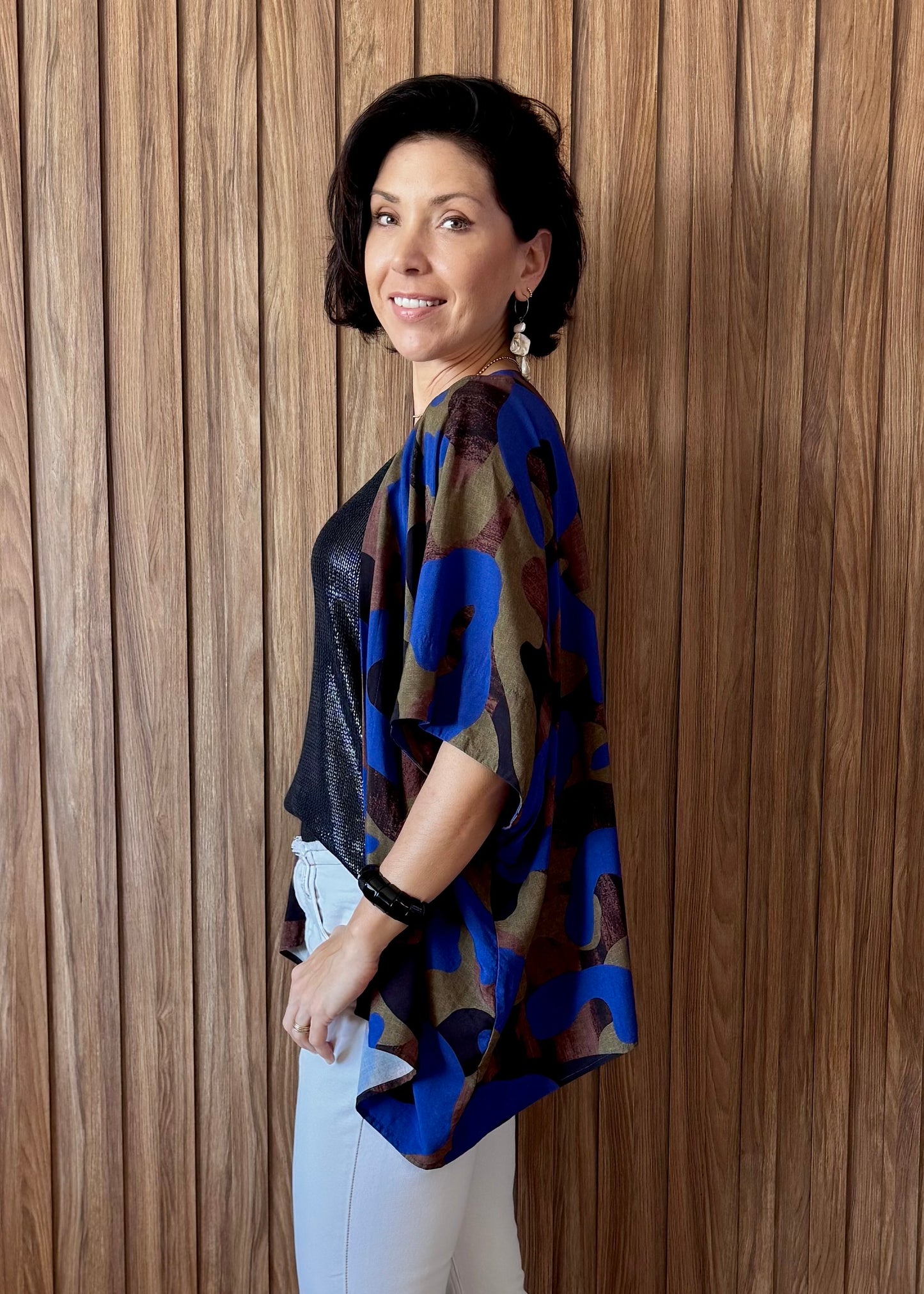 Kimono em Viscose Camuflagem Urbano Azul