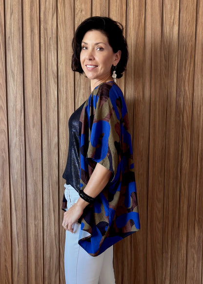 Kimono em Viscose Camuflagem Urbano Azul