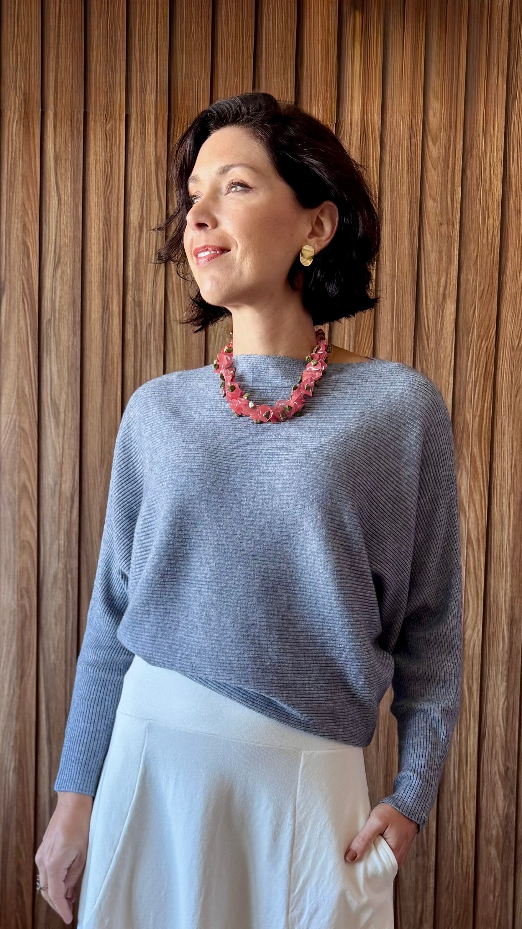 Blusa Tricô manga morcego - Cinza Mescla