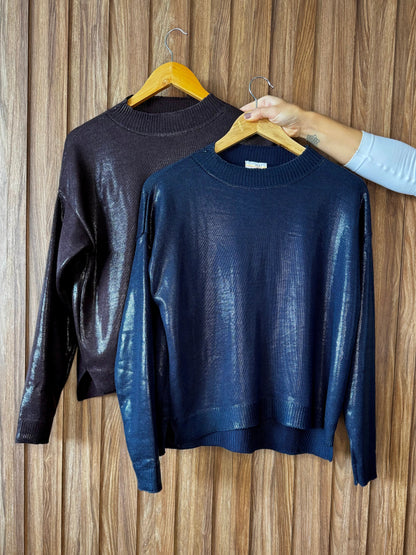 Blusa Tricô Metalizado - Azul