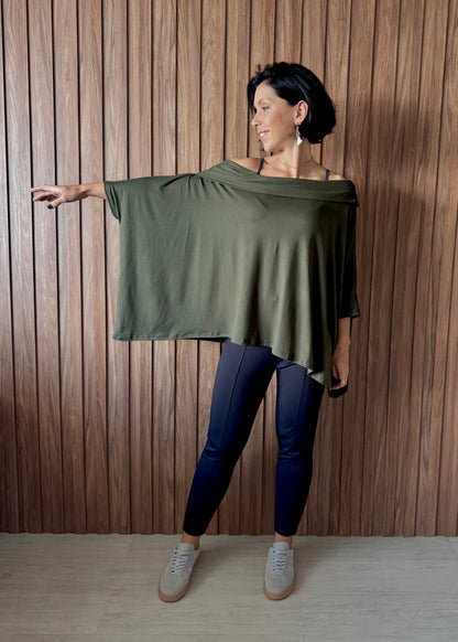 Blusa Golão Oversized em Suede Ecológico - Verde Militar