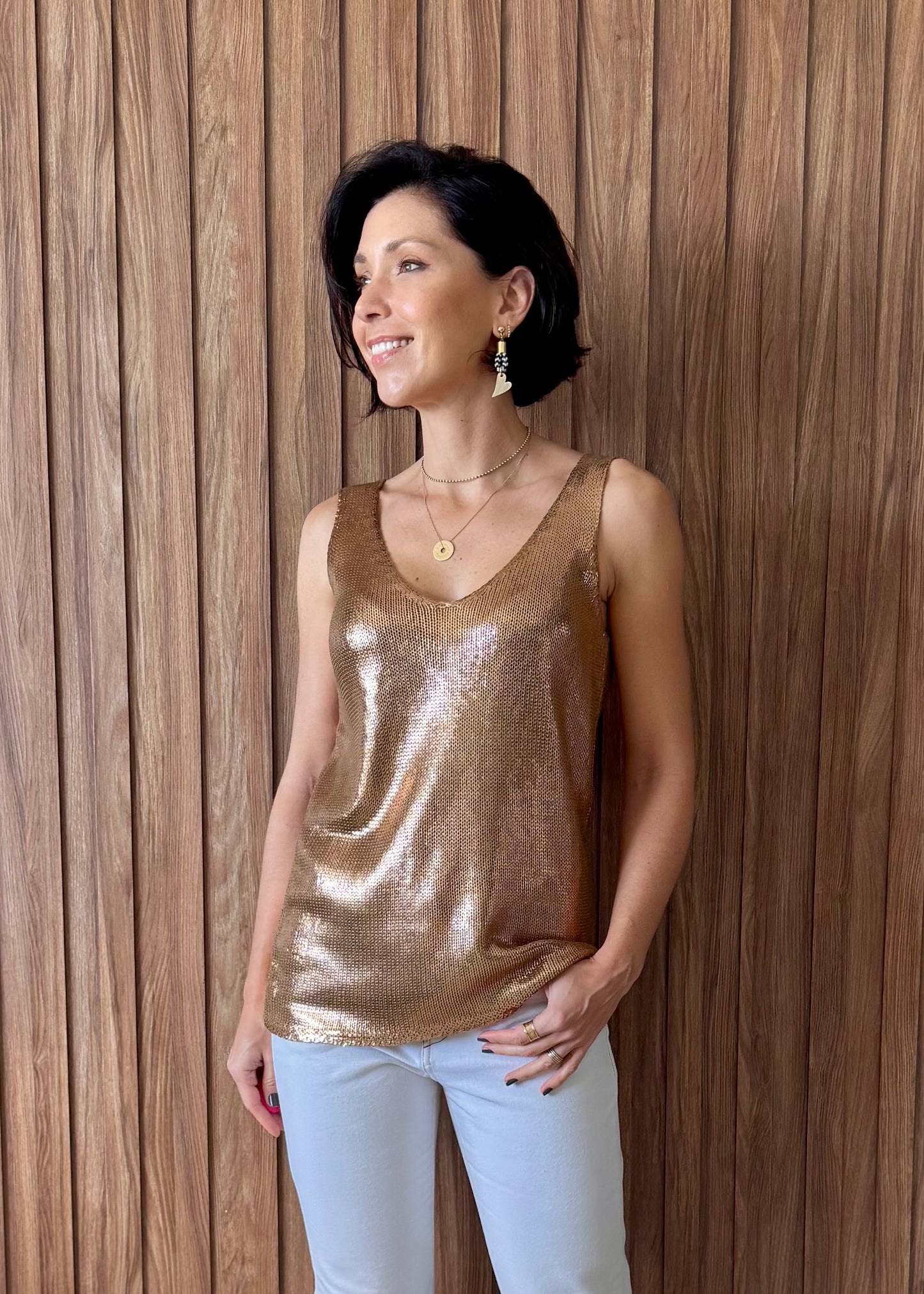 Regata Tricot Metalizado - Dourado