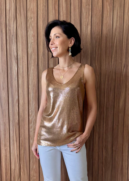 Regata Tricot Metalizado - Dourado
