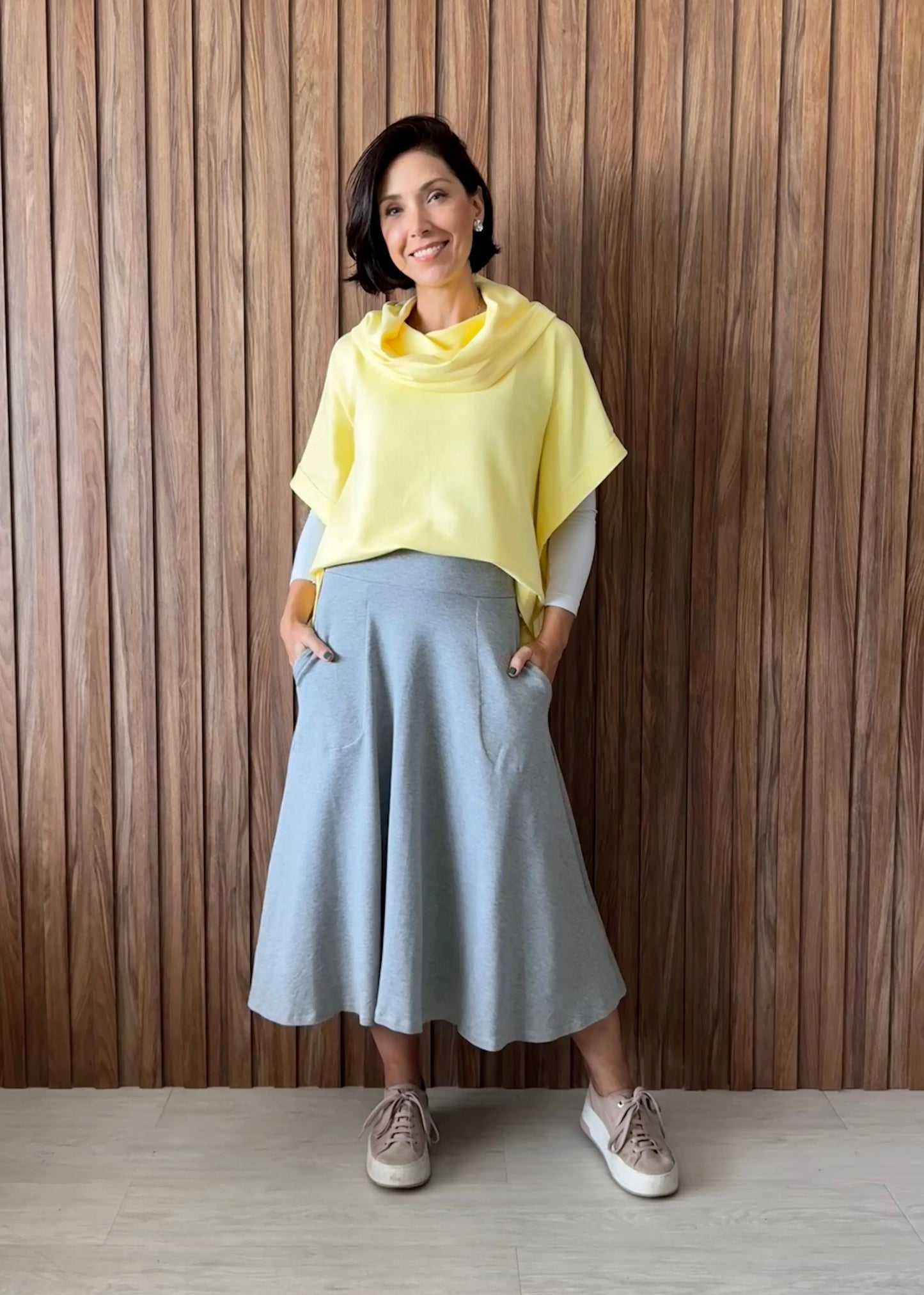 Poncho Reto em Moletom (Amarelo Bebe) 