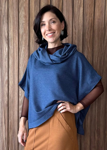 Poncho Reto em Moletom (Azul Jeans) 