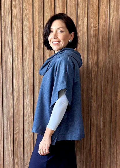 Poncho Reto em Moletom (Azul Jeans) 