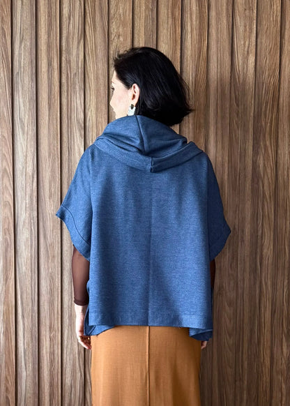Poncho Reto em Moletom (Azul Jeans) 
