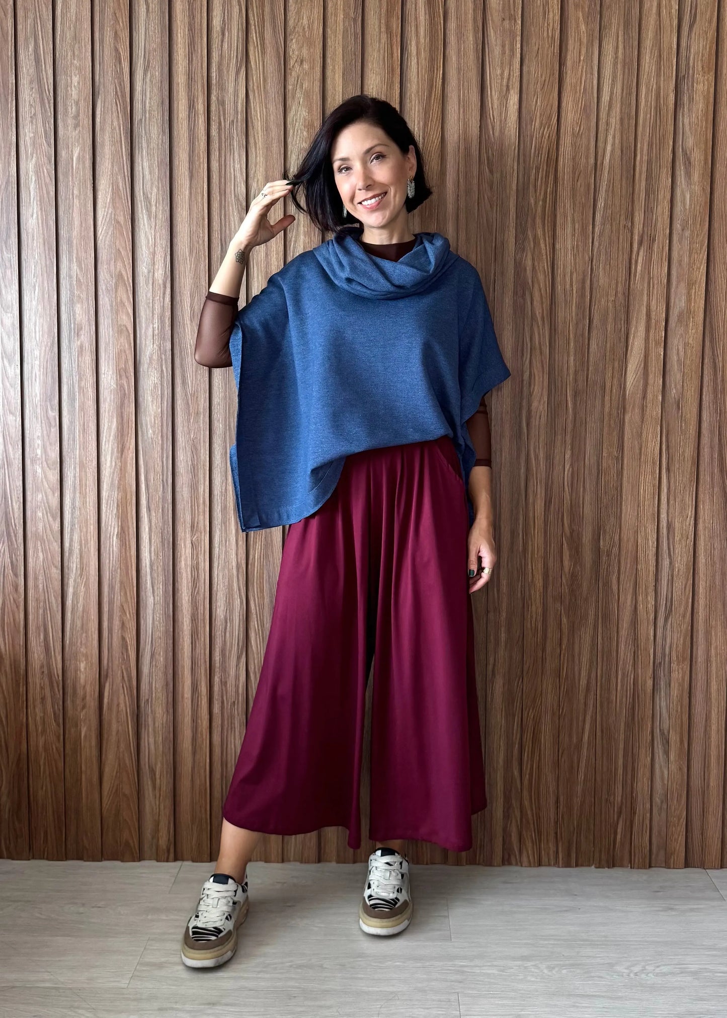 Poncho Reto em Moletom (Azul Jeans) 
