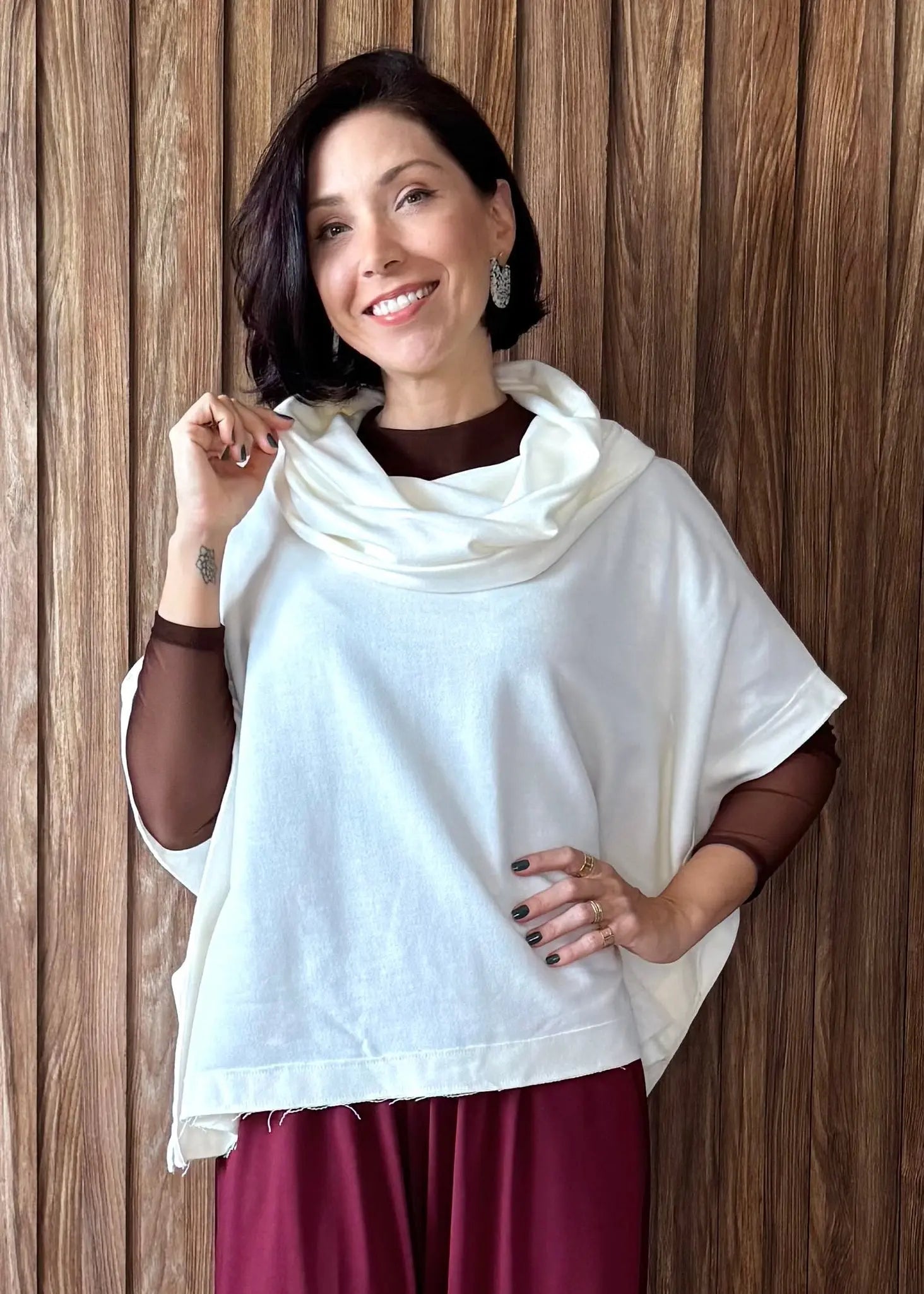 Poncho Reto em Moletom (Off White)