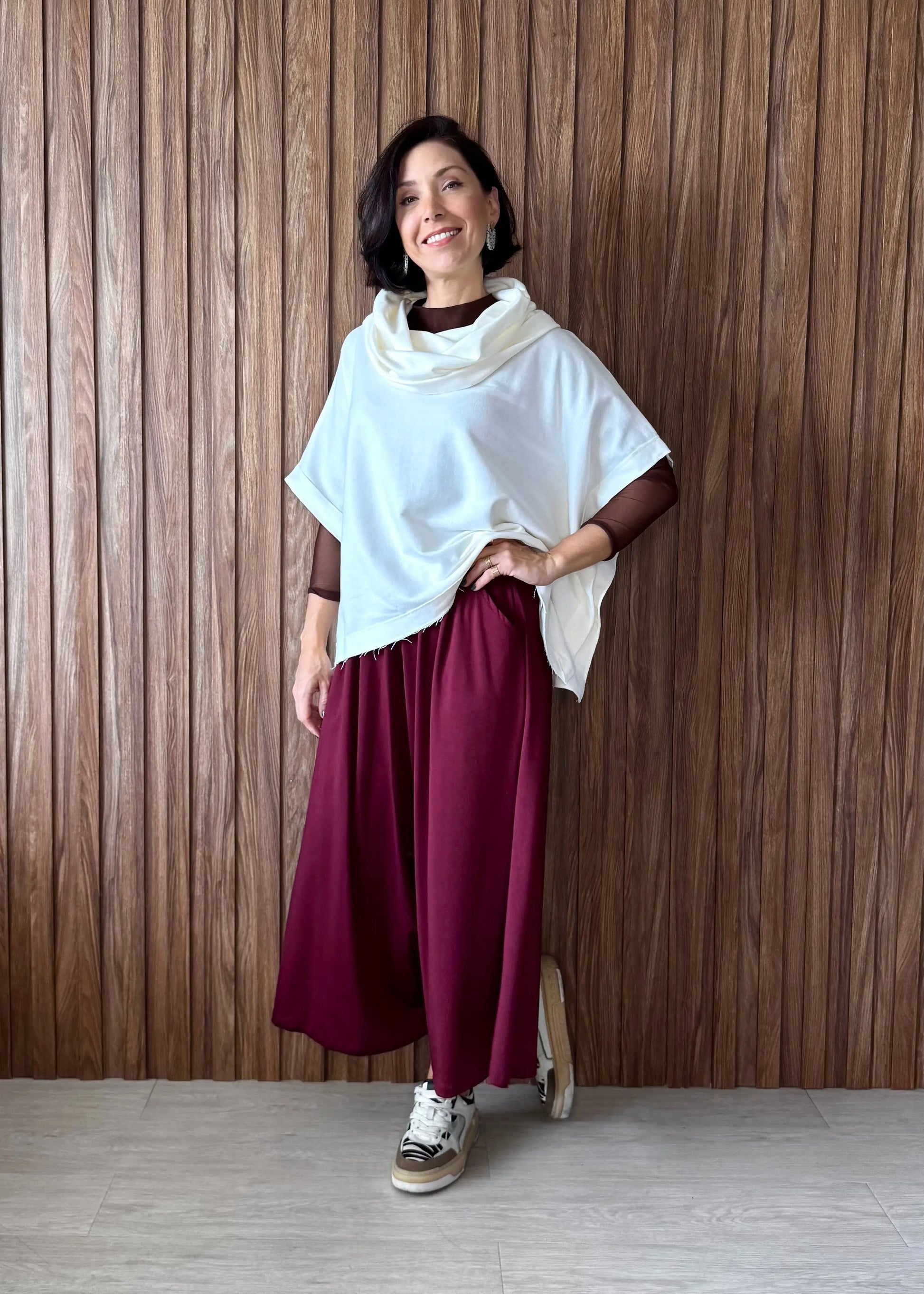 Poncho Reto em Moletom (Off White) 